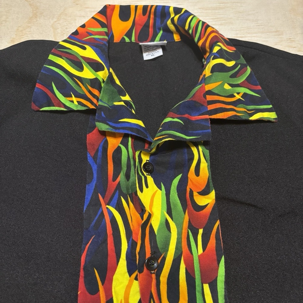 Tutti Short Sleeve Button Up Multicolor Flame Panel Bowling Shirt Mens XL USA